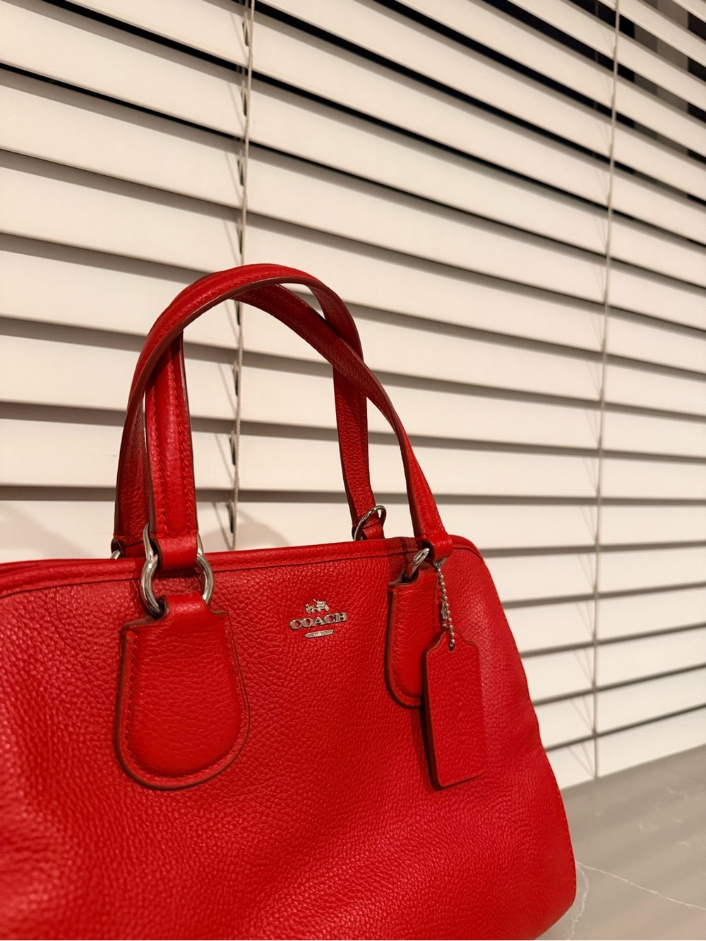 Coach Red Pebbled Leather Satchel with Detachable Strap - Picture 3 of 3